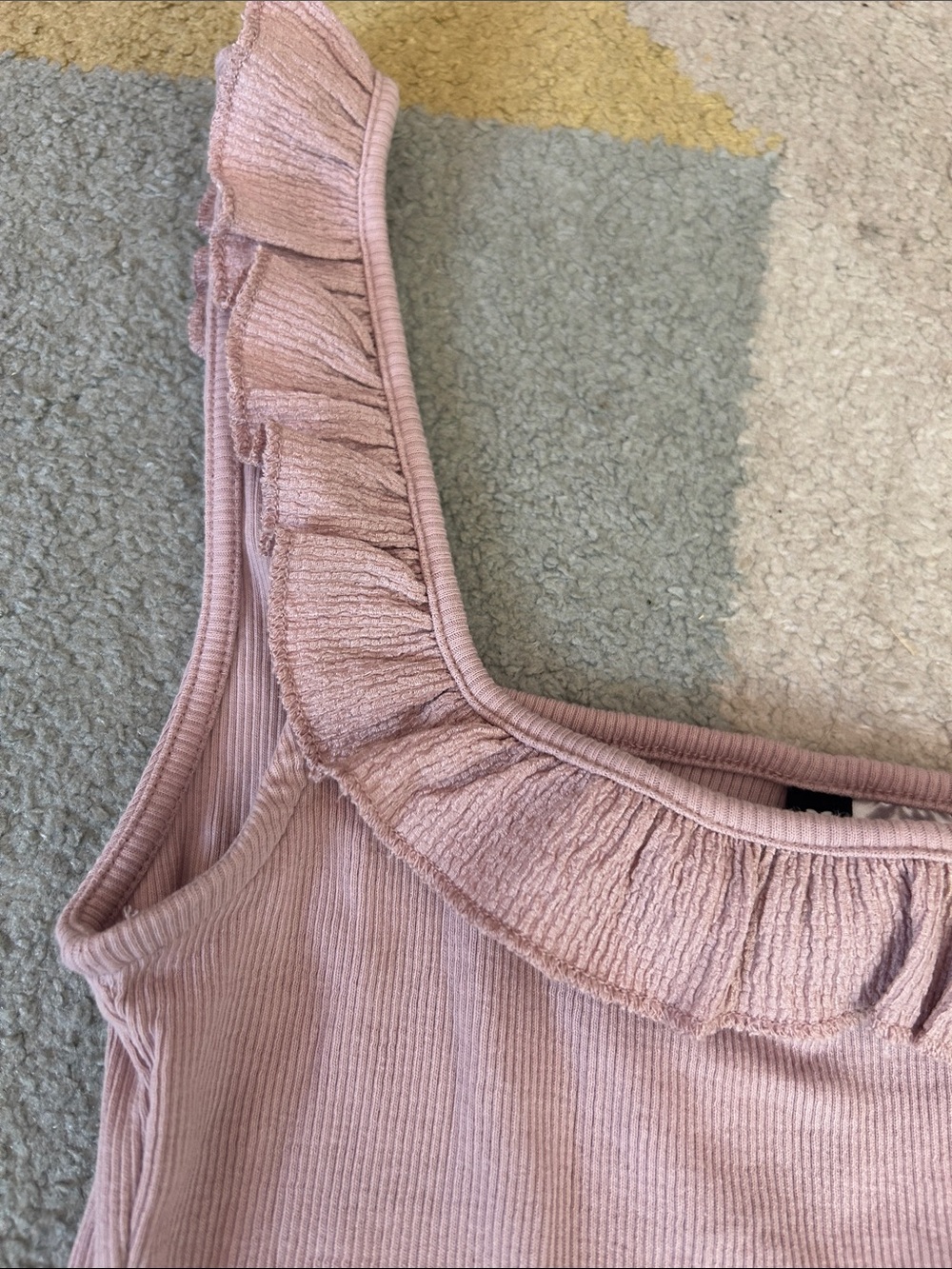 Divided Ribbed Ruffle-Trim Square Neck Cami in Dusty Rose - Picture 4 of 6